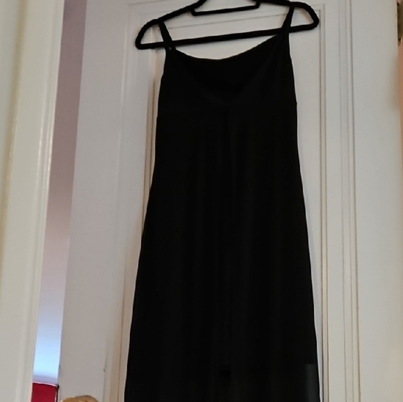 Semi-Formal Black Maxi Dress, Sheer Outer Layer, Front Slit, Sz M - Picture 1 of 13